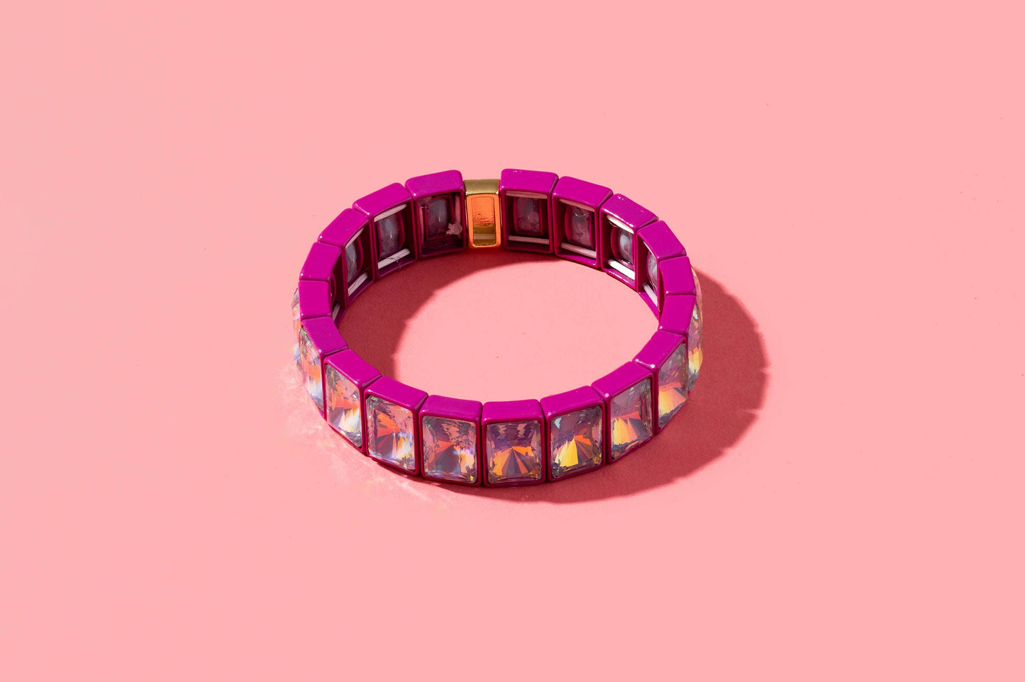 Enamel Stretch Bracelet: Gold w/ Pink Pearls - Maeve