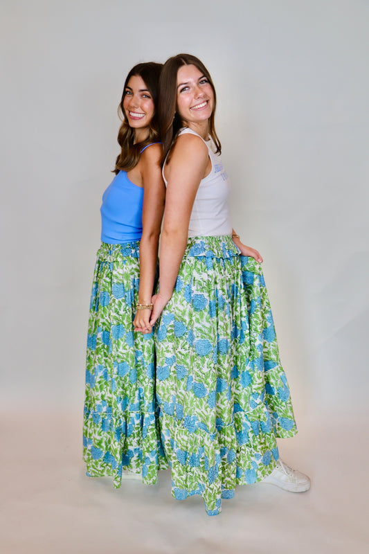 Heart of Grace Maxi Skirt--Blue & Green Floral