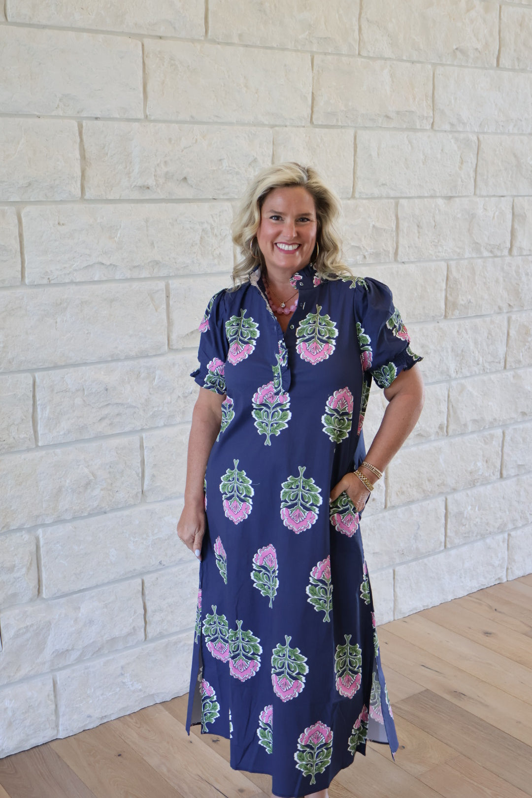 Navy Floral Midi Dress
