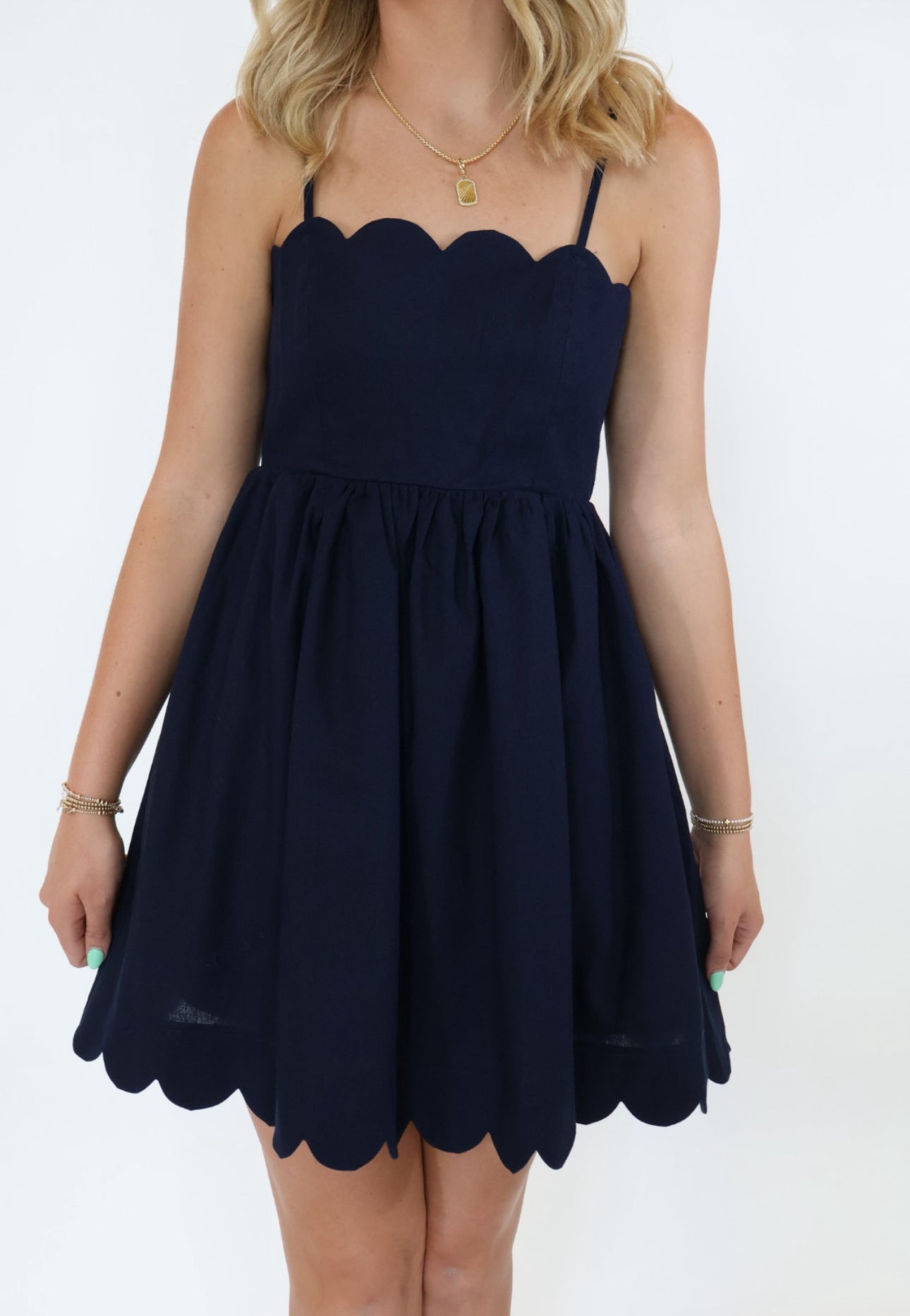 Navy Scalloped Mini Dress