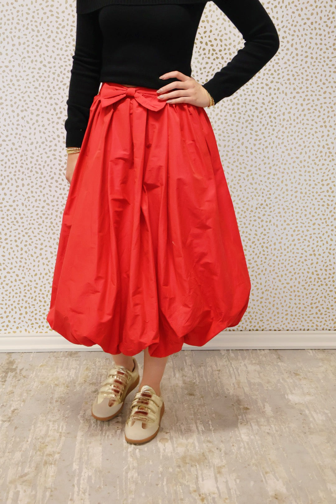 Red Bubble Midi Skirt