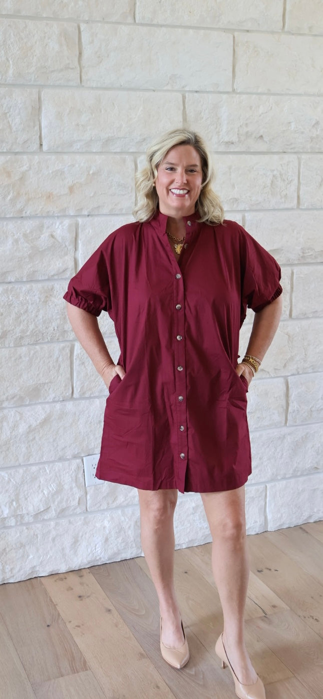 Burgundy Button Up Dress