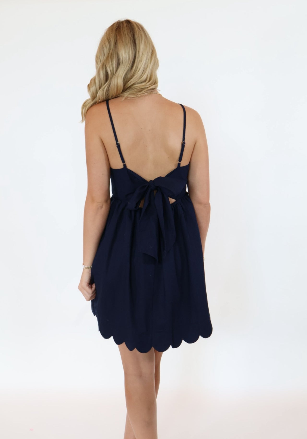 Navy Scalloped Mini Dress