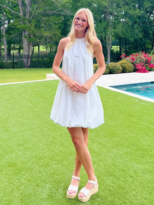 White Halter Bubble Dress