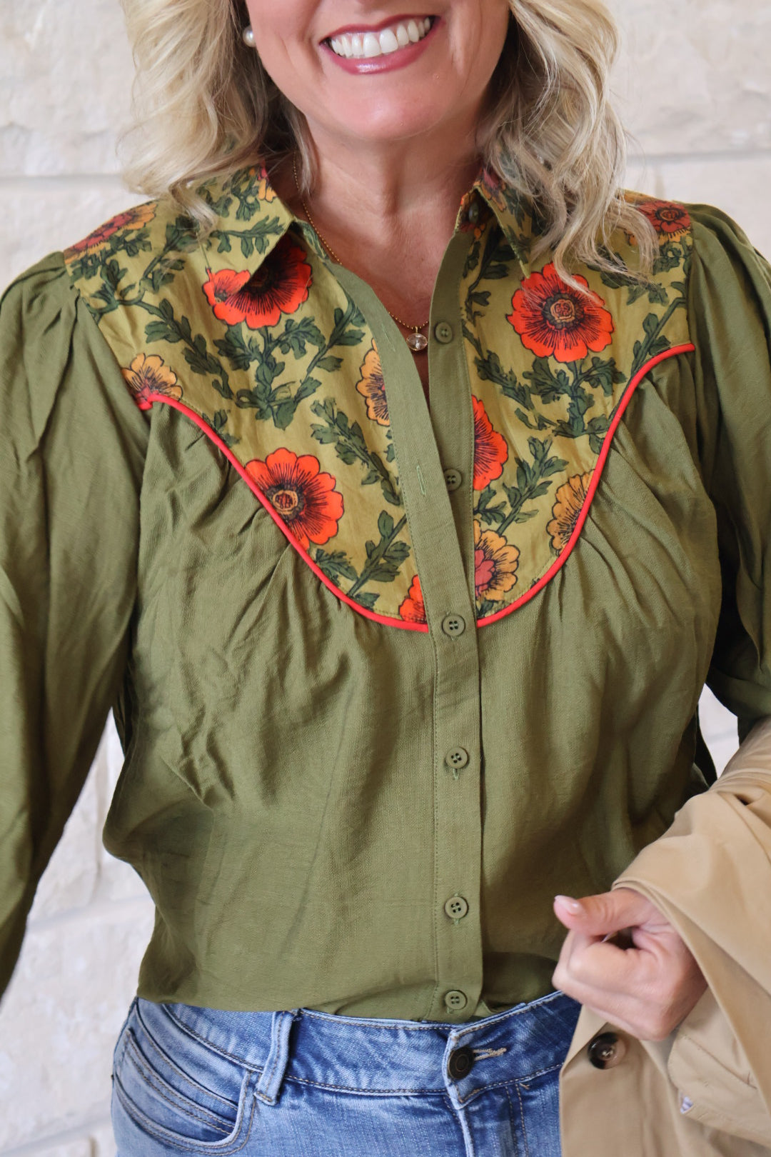 Olive Floral Top