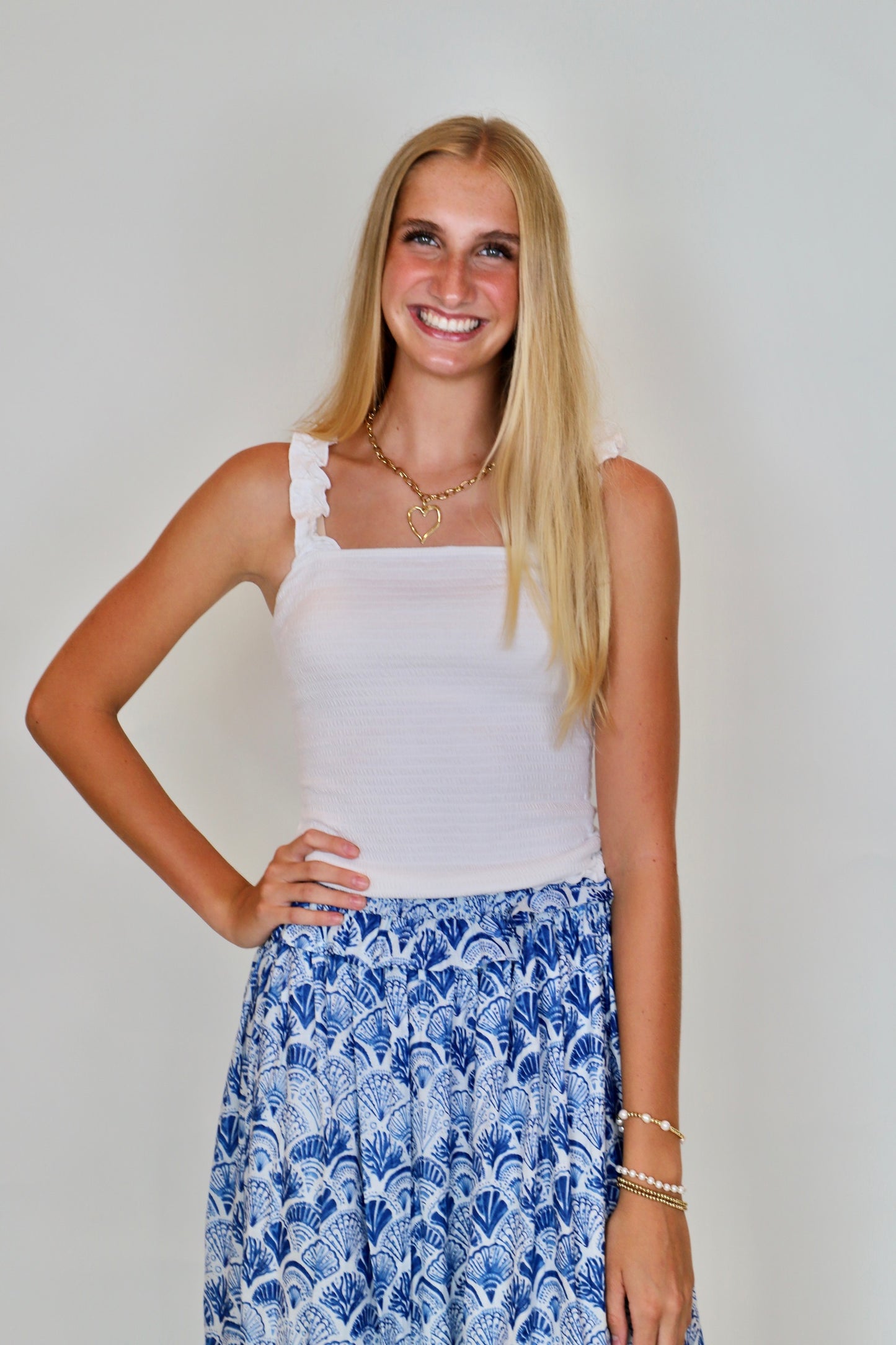 Smocking Ruffle Strap Top