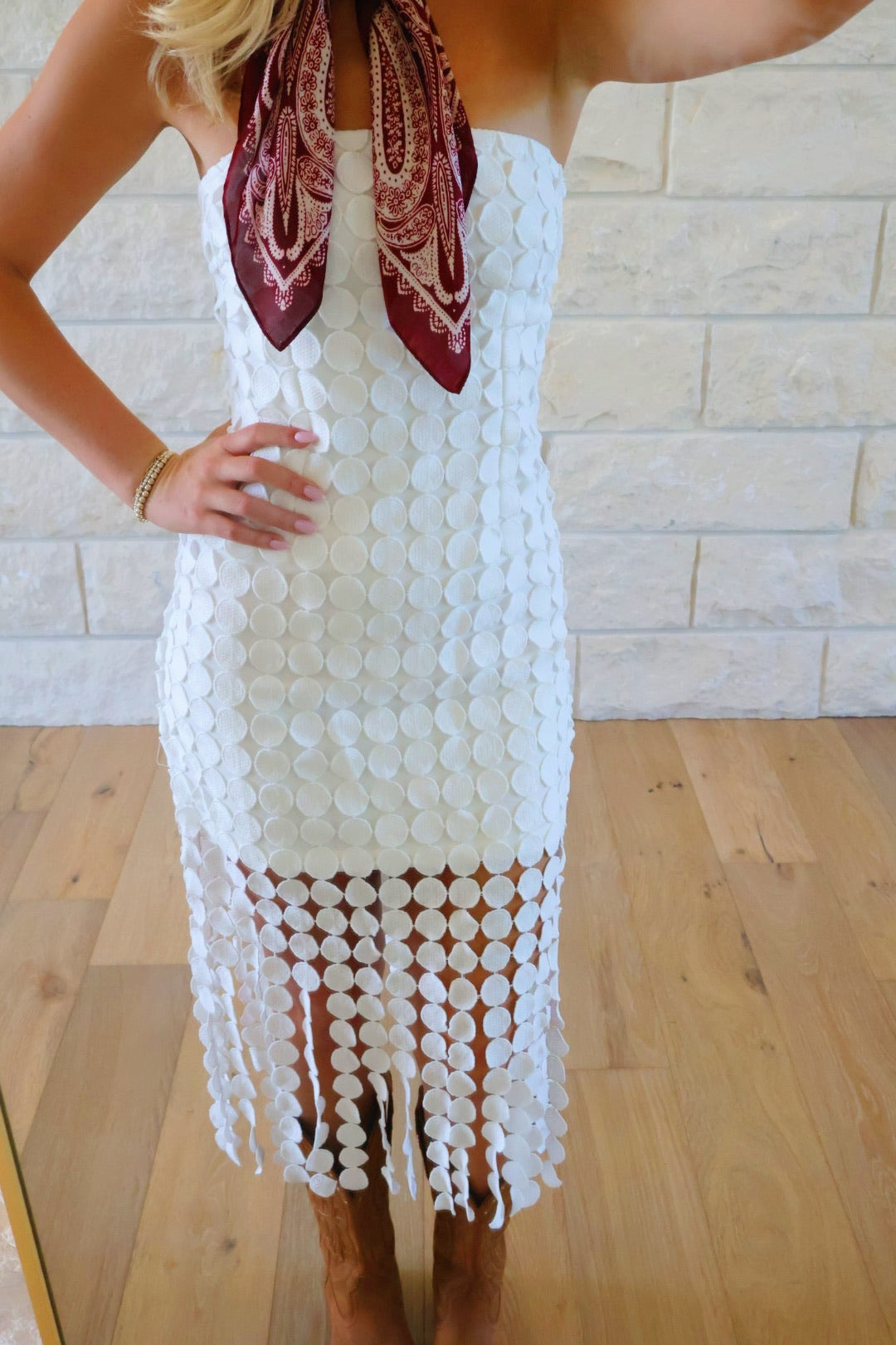Strapless White Fringe Dress