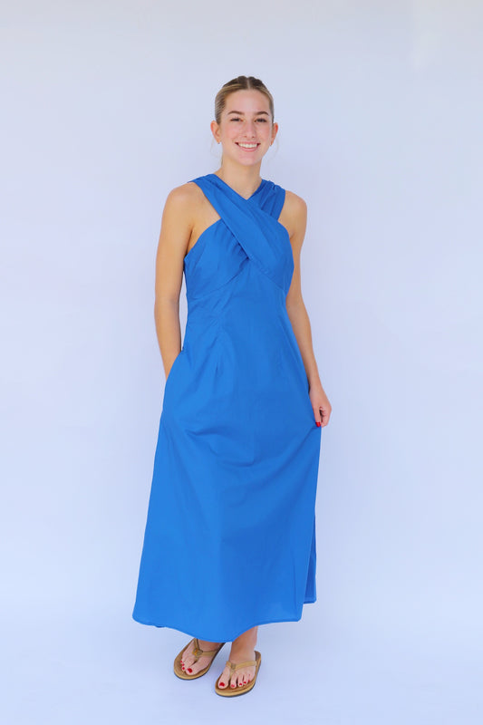 Halter Neck Midi Dress- Blue