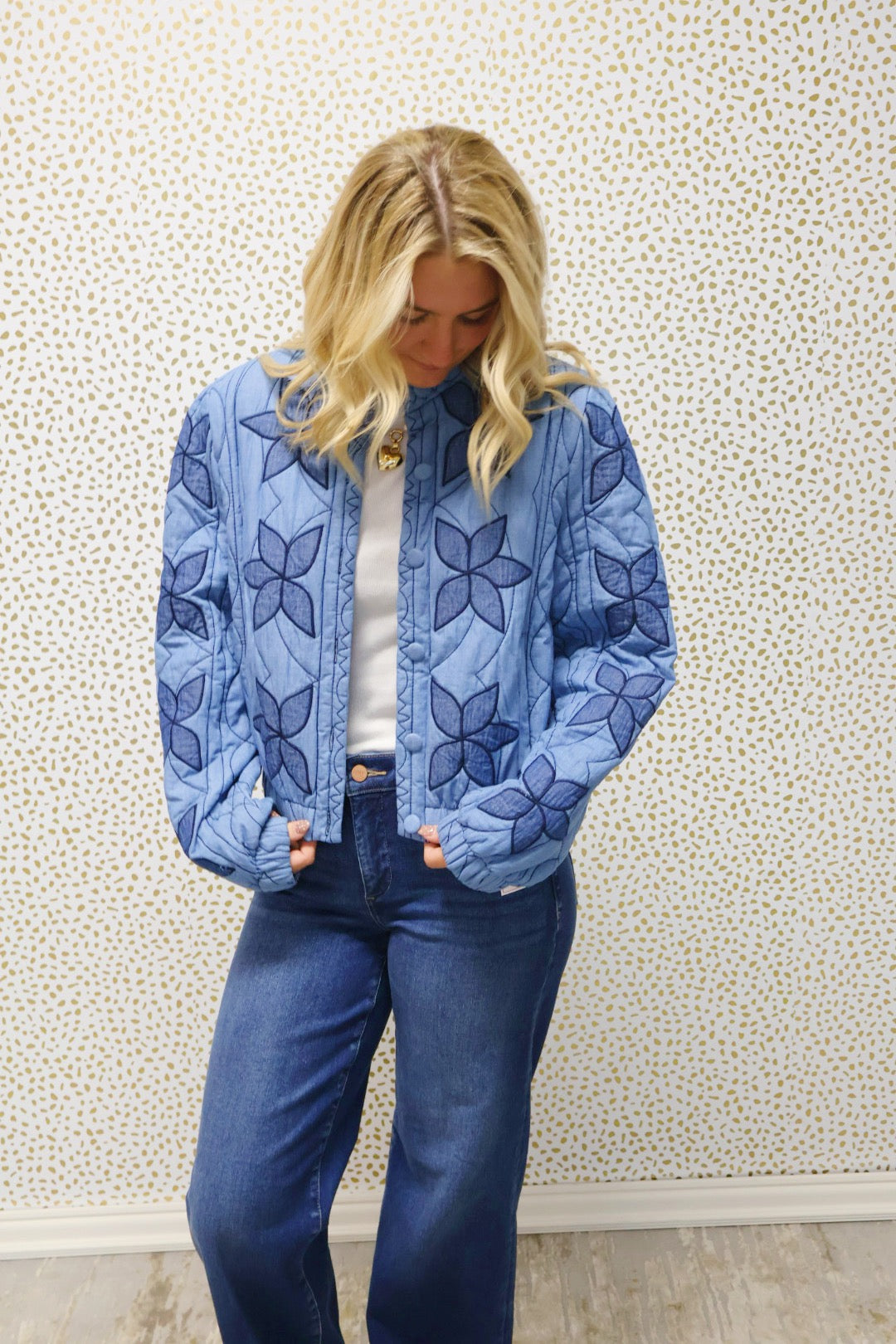 Quilted Floral Denim Jacket