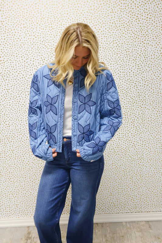 Quilted Floral Denim Jacket
