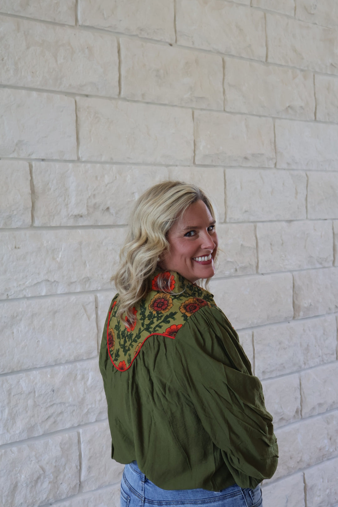 Olive Floral Top