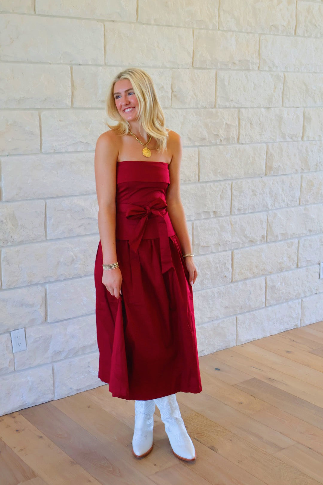 Strapless Tie Dress - Burgundy