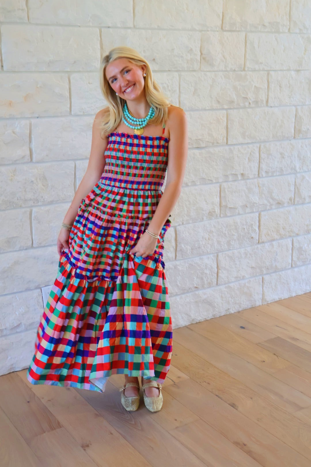 Plaid Tiered Maxi Dress