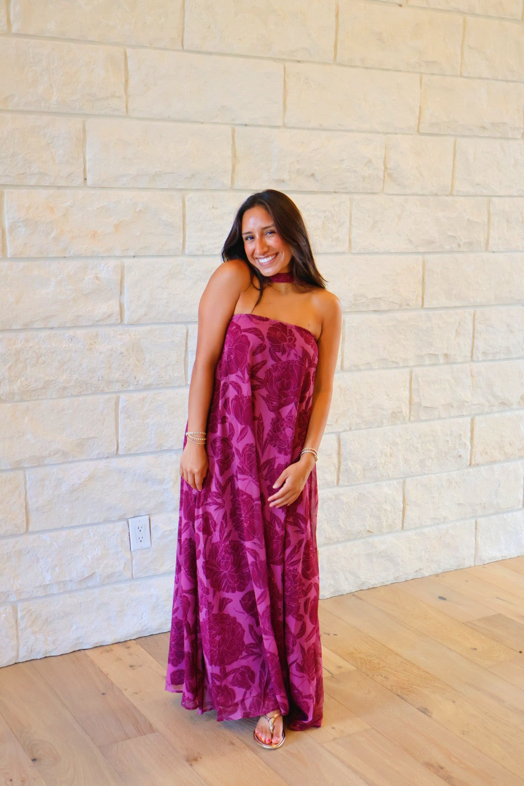 Strapless Burgundy Floral