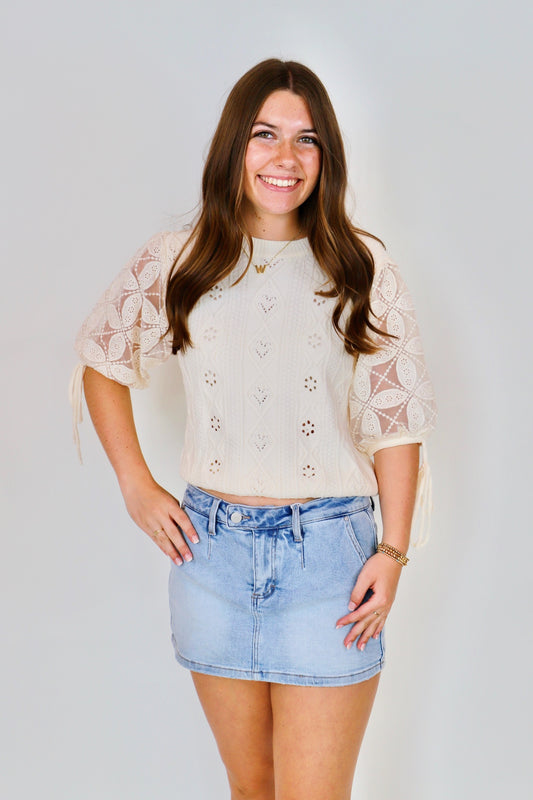Eyelet Puff Sleeve Sweater