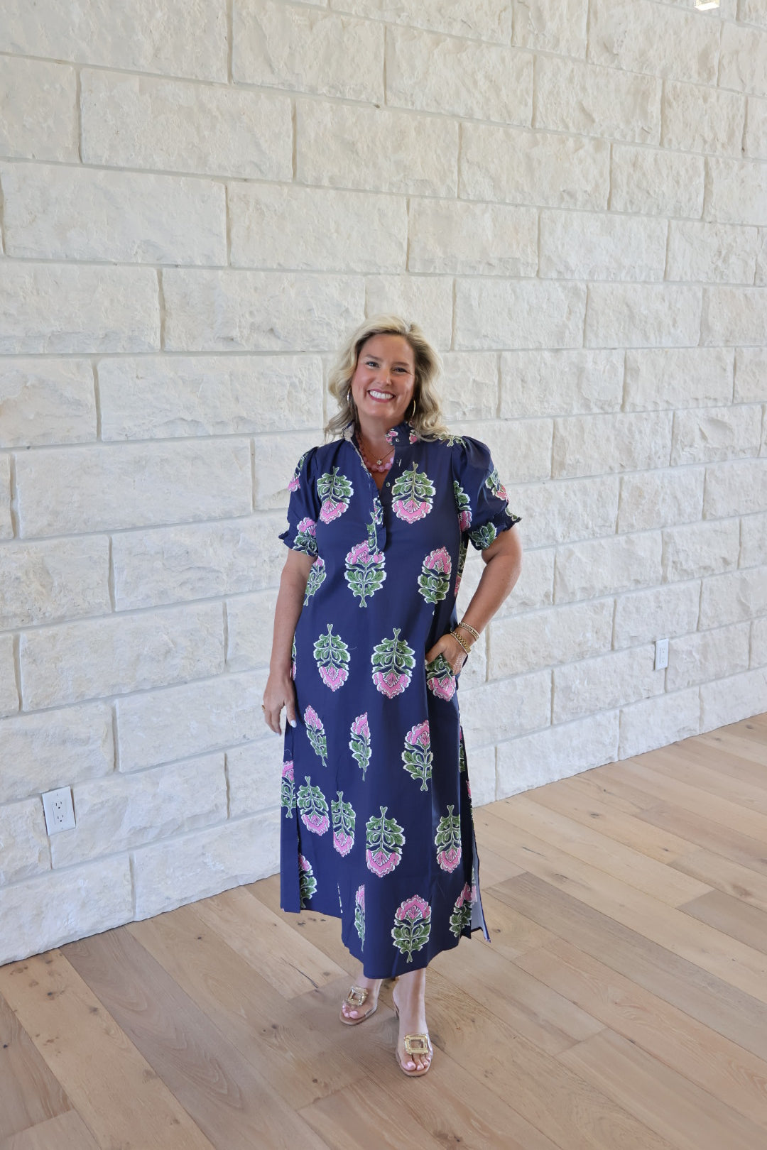 Navy Floral Midi Dress