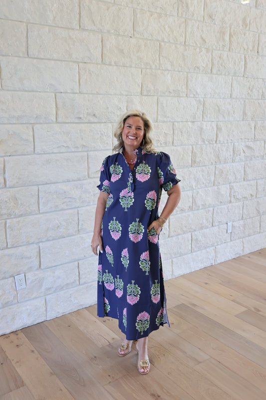 Navy Floral Midi Dress