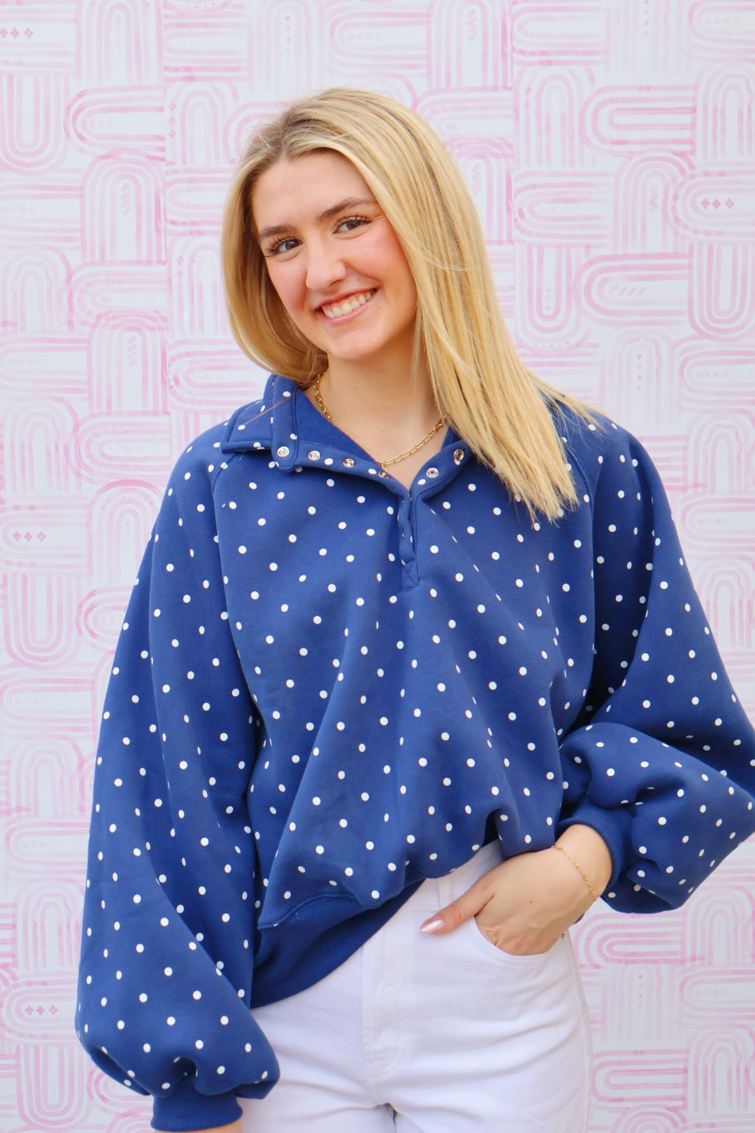 Polka Dot Snap Button Navy