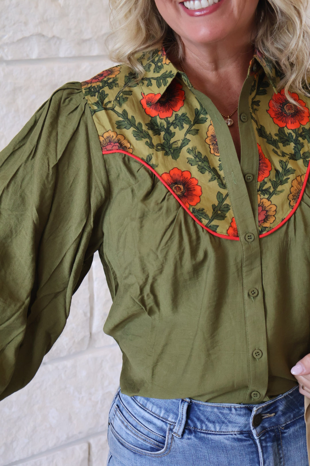 Olive Floral Top