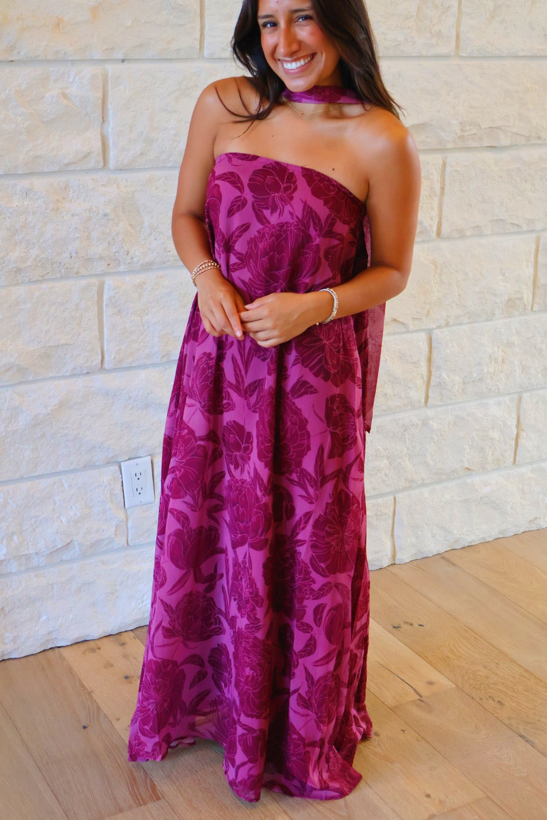 Strapless Burgundy Floral