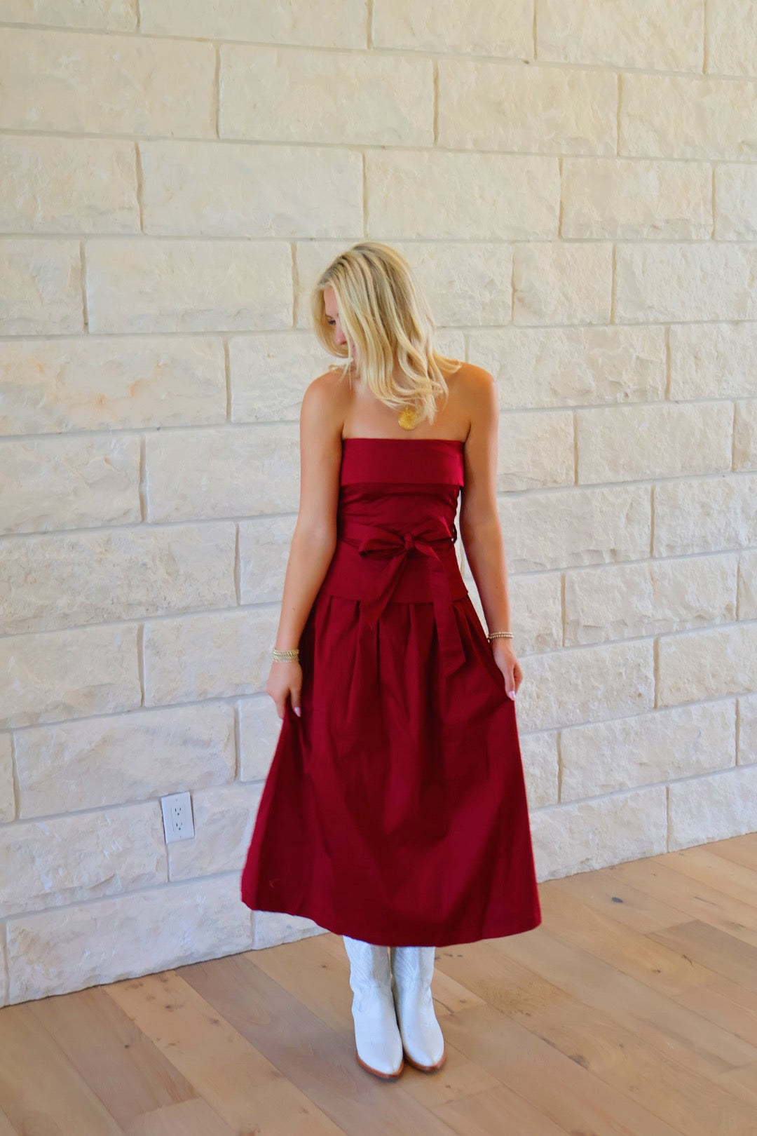 Strapless Tie Dress - Burgundy