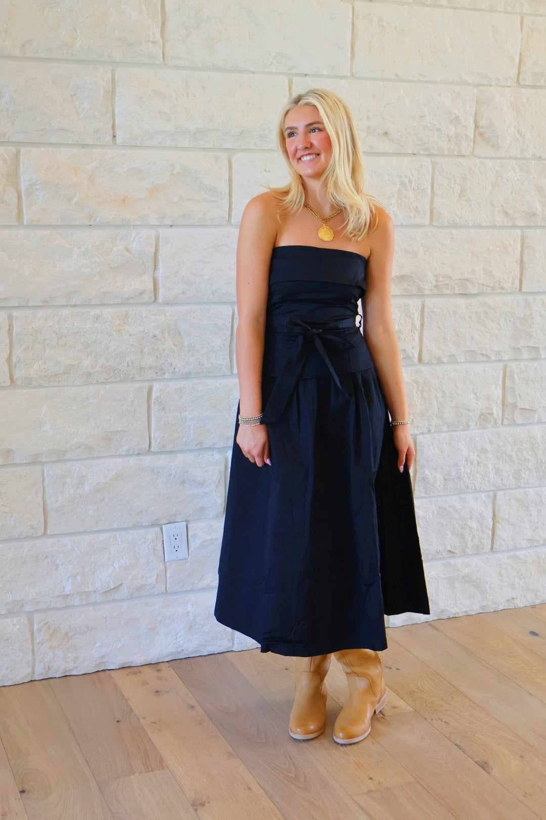 Strapless Tie Dress - Black