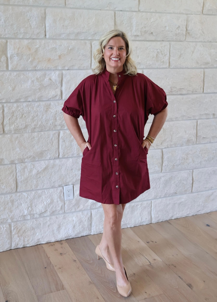 Burgundy Button Up Dress