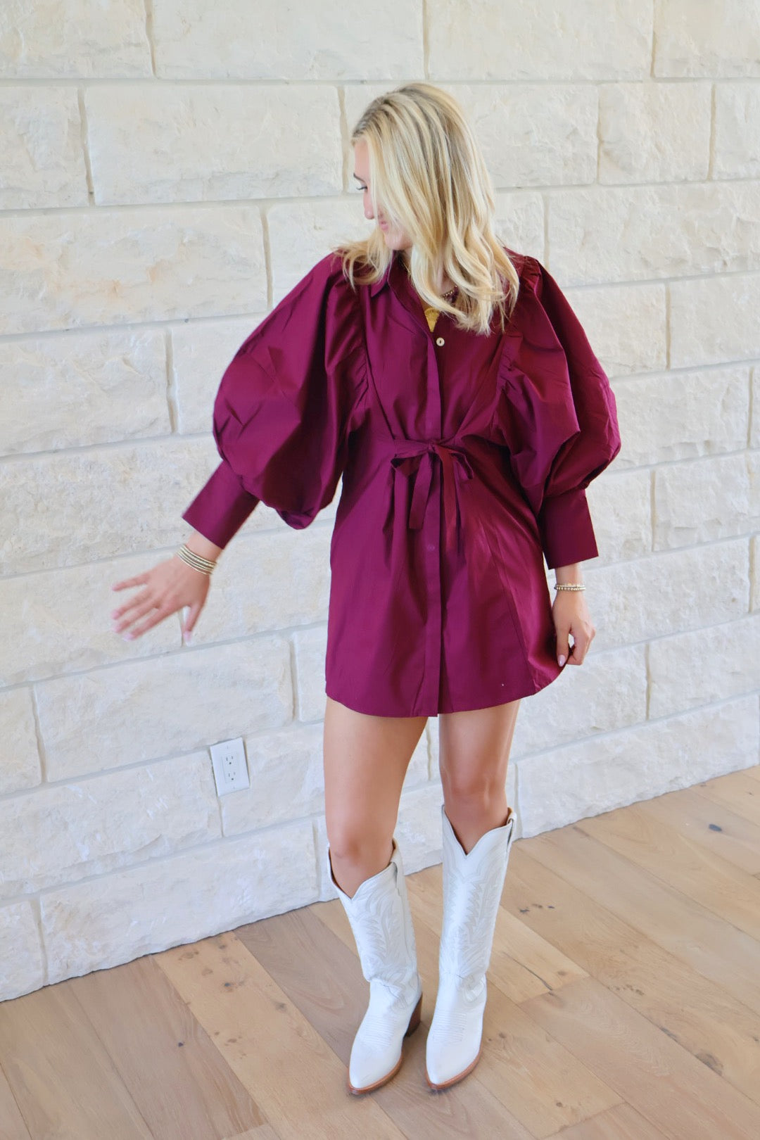 Balloon Sleeve Maroon Tie Front