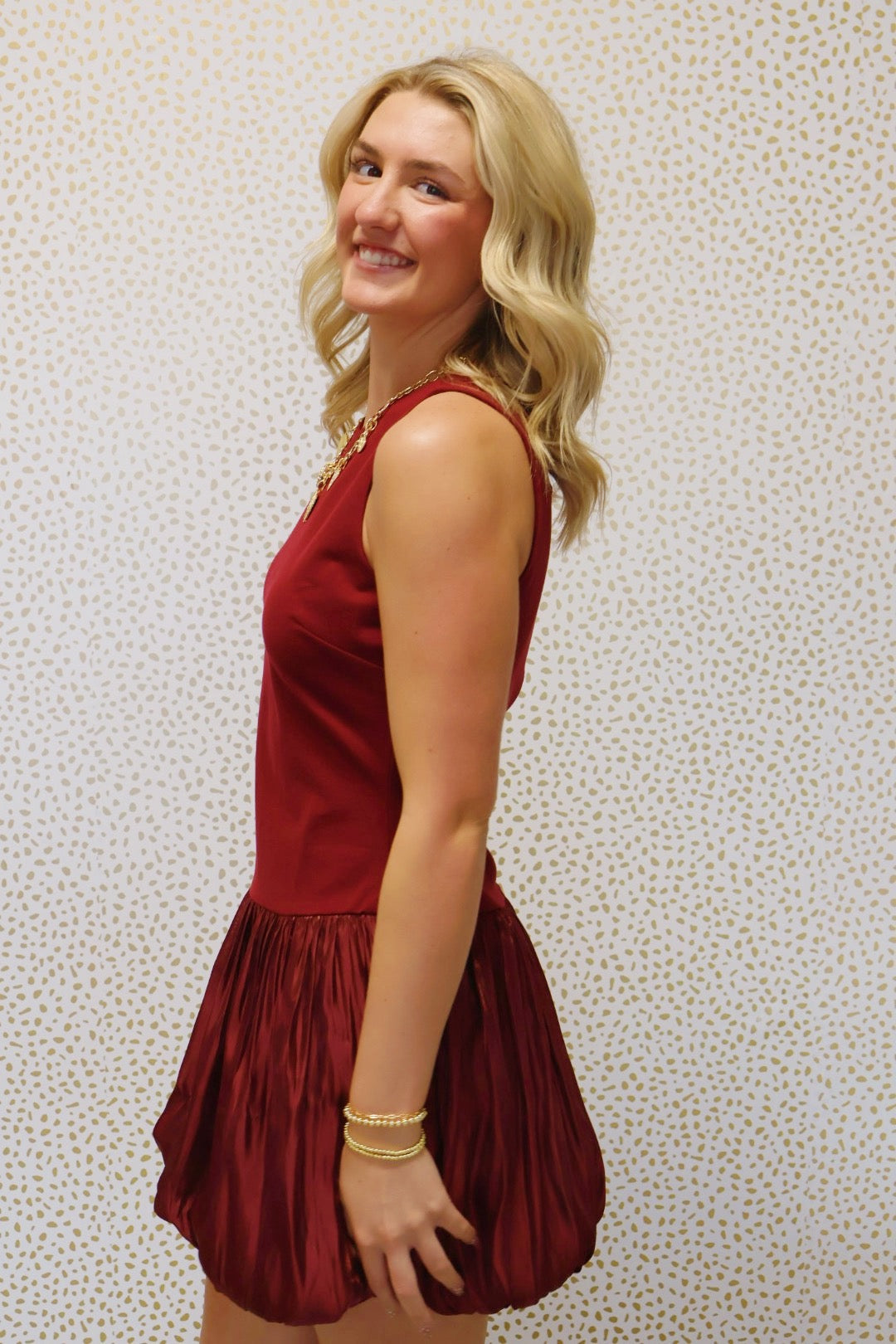 Maroon Satin Bubble Dress