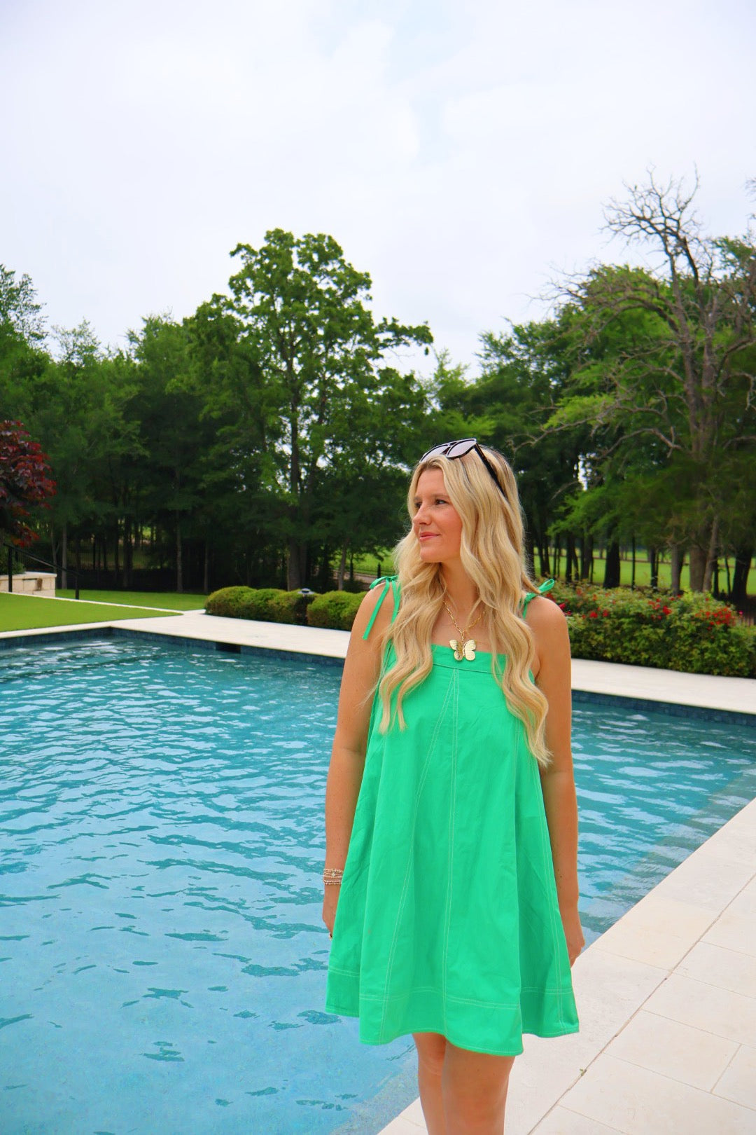 Top Stitch Emerald Dress