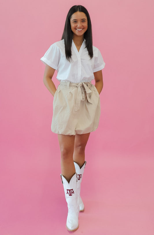 Khaki & White Collared Dress