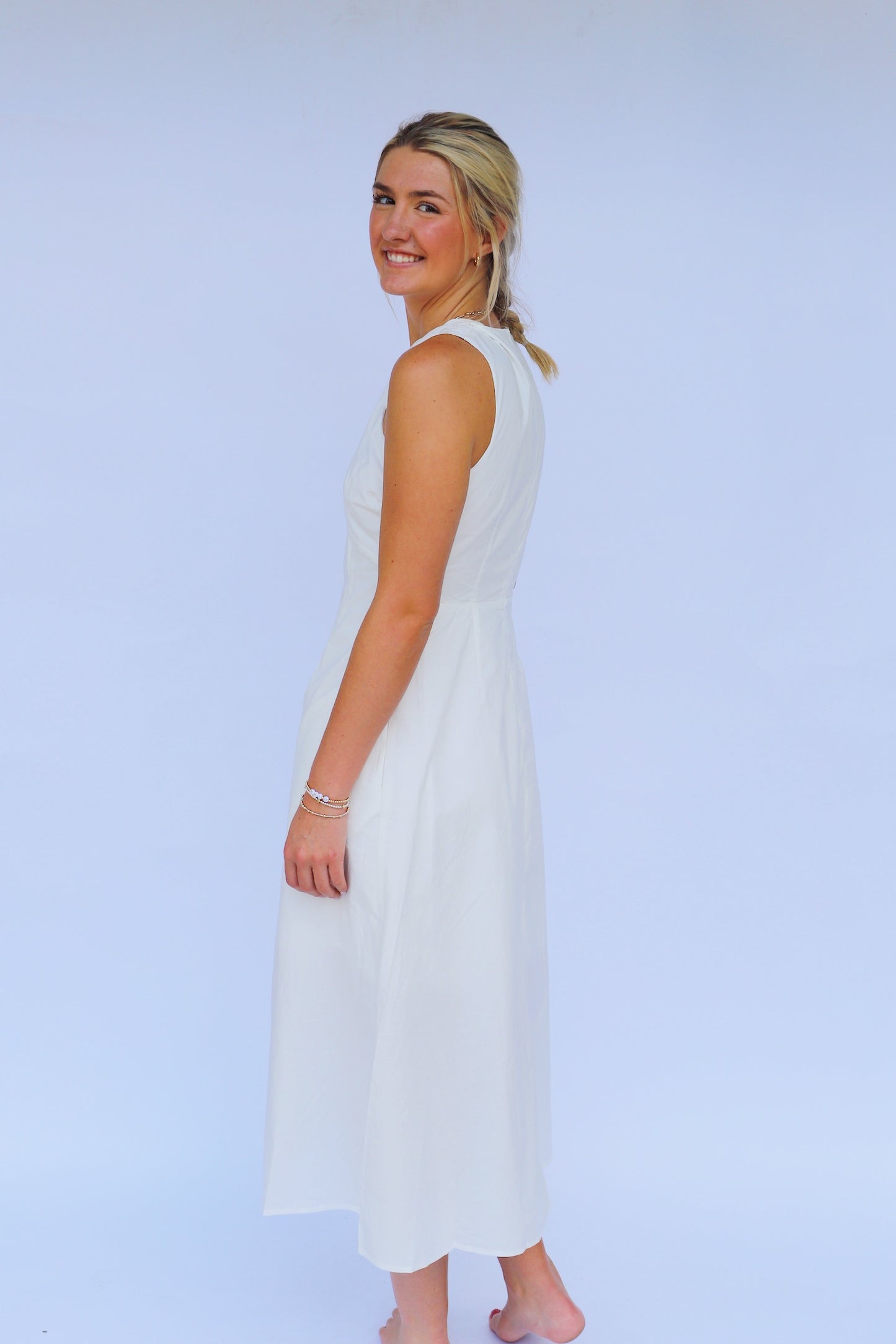Halter Neck Midi Dress - White