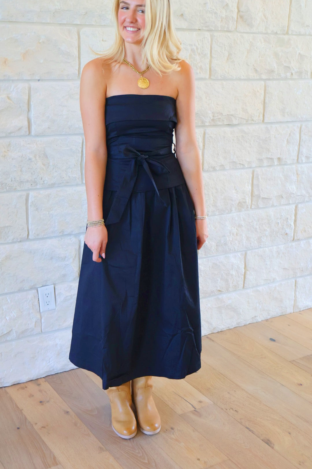 Strapless Tie Dress - Black