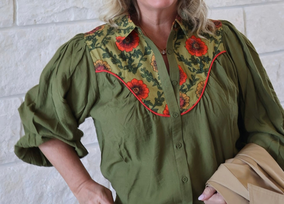 Olive Floral Top
