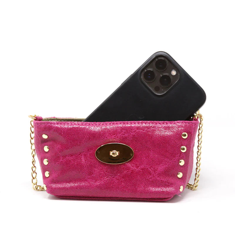 Genuine Italian Leather Hot Pink Crossbody