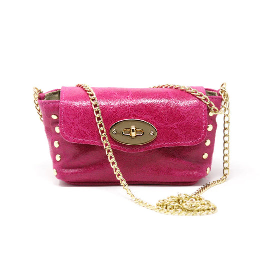 Genuine Italian Leather Hot Pink Crossbody