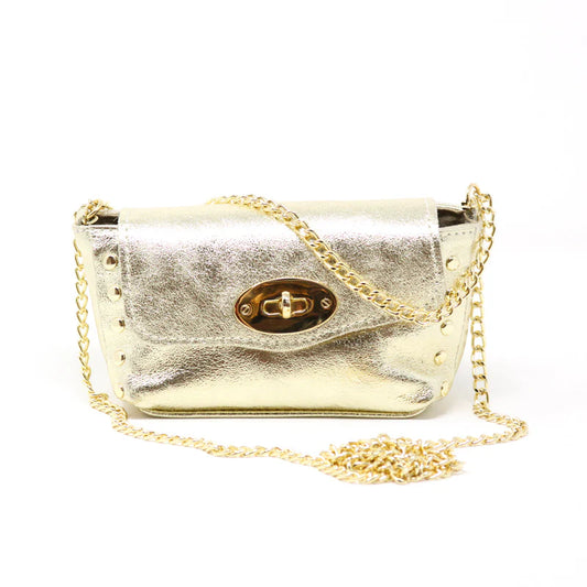 Genuine Italian Leather Crossbody Bag-Gold