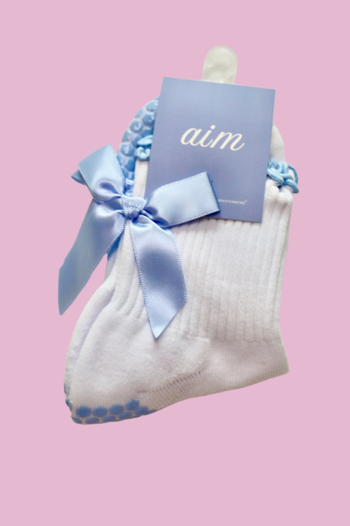 Pilates Super Grip Crew Socks - Blue Bow