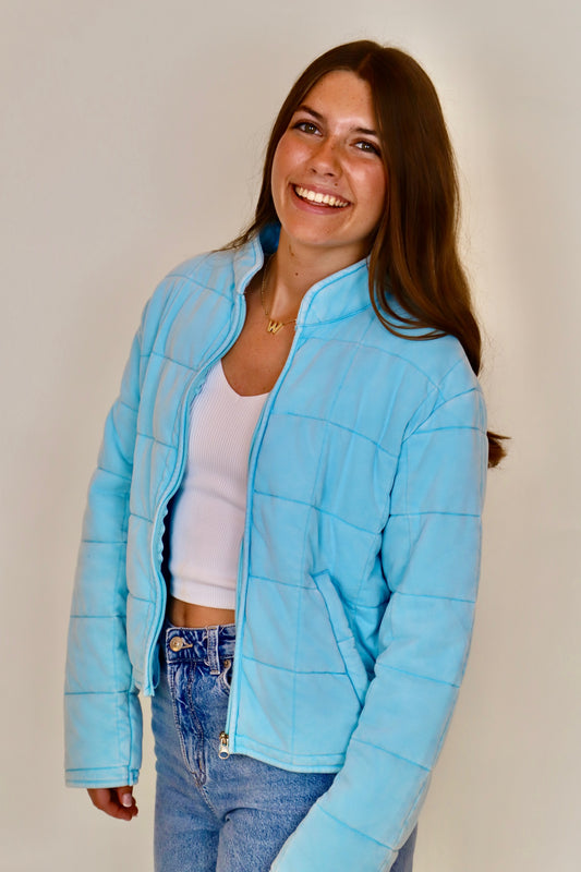 Light Blue Washed Quilted Jacket