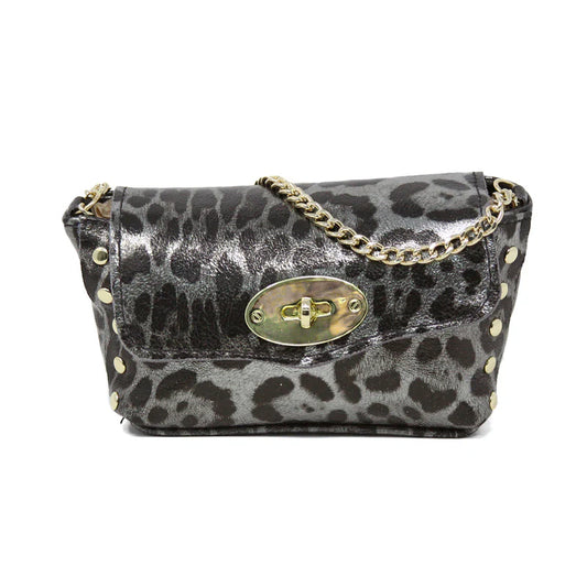 Genuine Italian Leather Crossbody-Leo Silver
