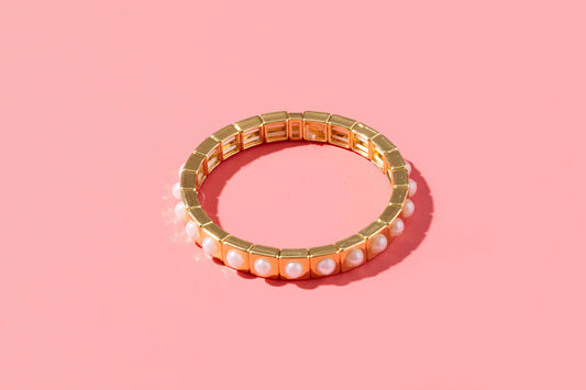 Enamel Stretch Bracelet - Gold w/ Pearls - Maeve