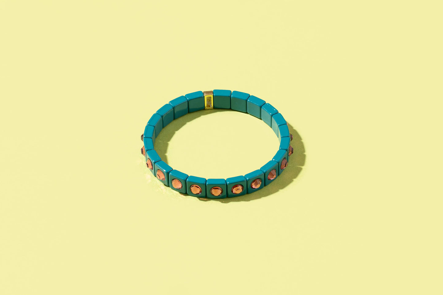 Enamel Stretch Bracelet -Gold w/ Crystal XL Rectangle Stones