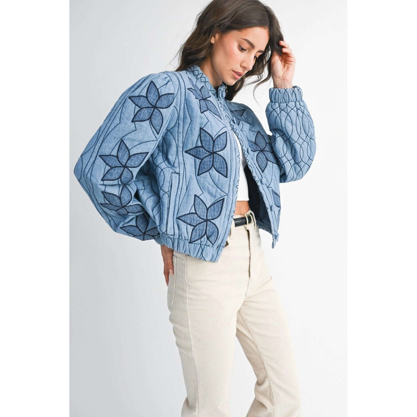 Quilted Floral Denim Jacket