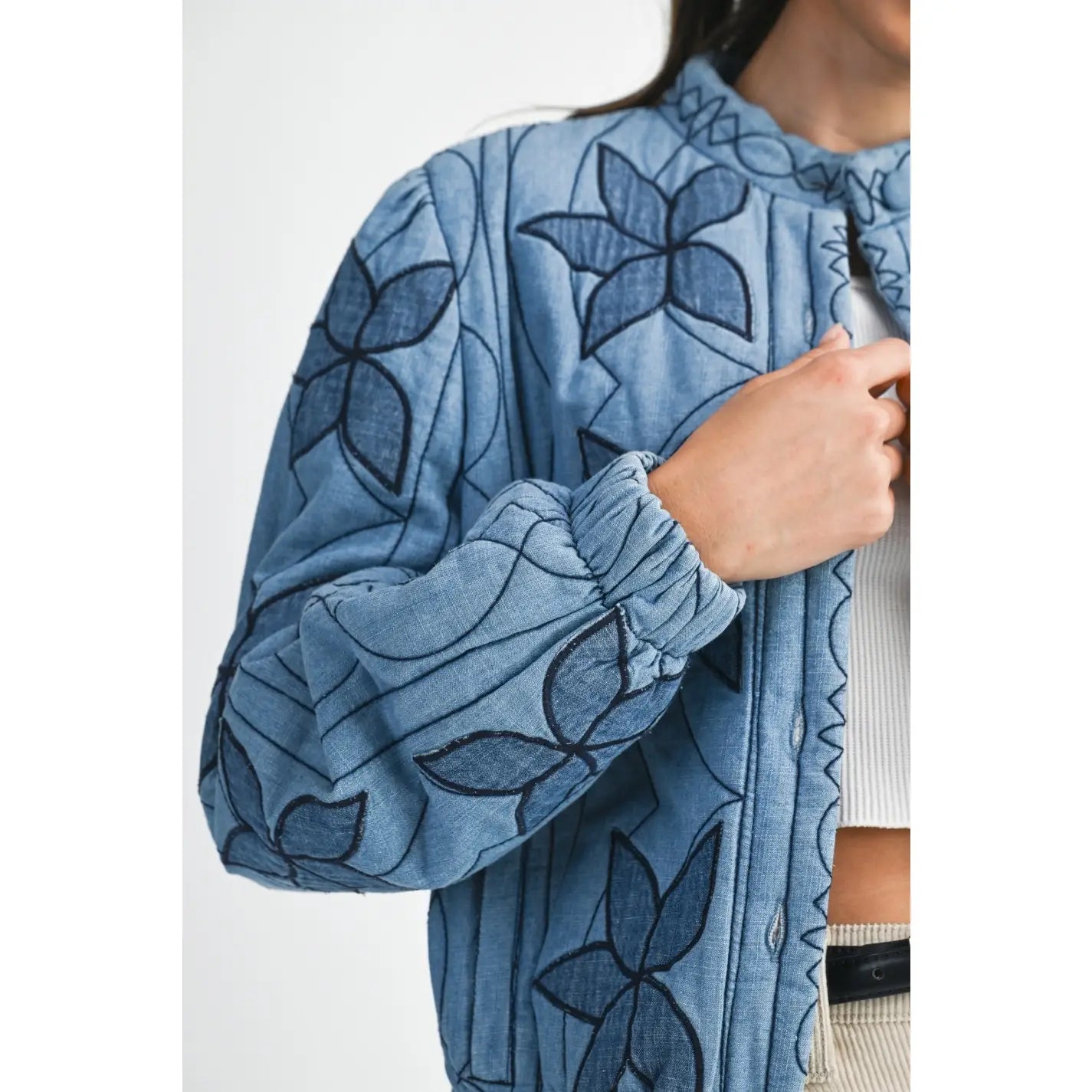 Quilted Floral Denim Jacket