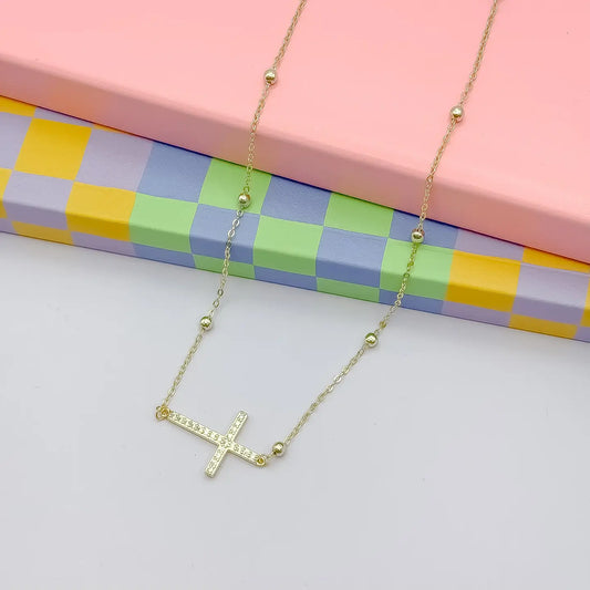 Side Cross Gold Necklace