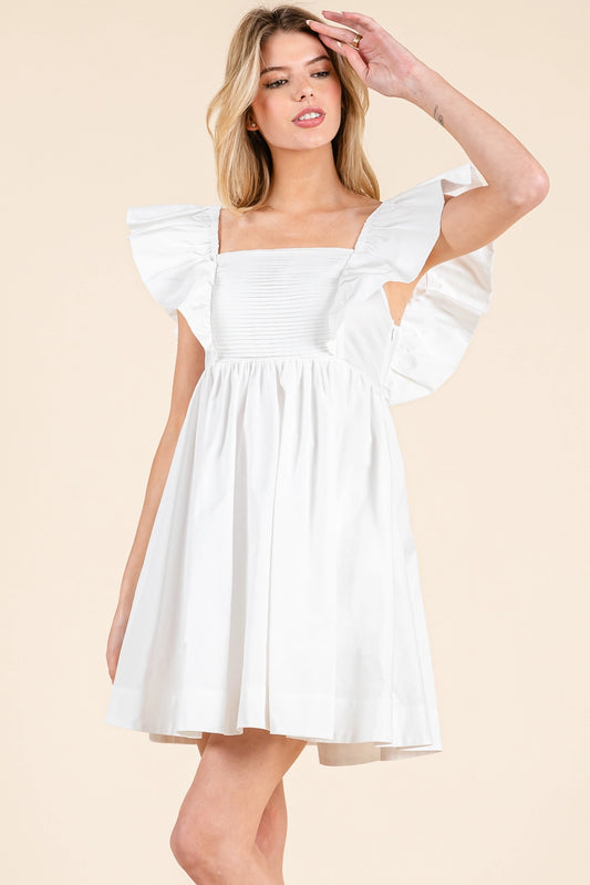 White Ruffle Bow Back Dress